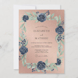 Terracotta Cobalt Rose Wedding Invitation
