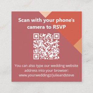 Terracotta Color Block QR Code Wedding Website Enclosure Card