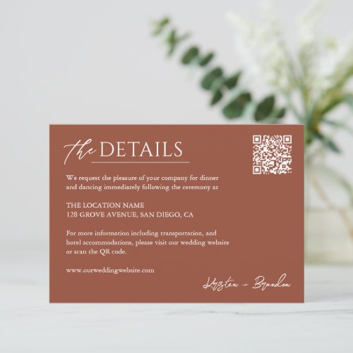 Terracotta Color Wedding Details QR Code Enclosure Card