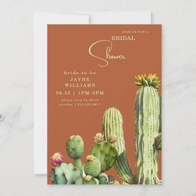Terracotta Colorful Cactus Tropical Bridal Shower Invitation (Front)