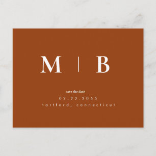 Terracotta Contemporary Monogram Save the Date Postcard