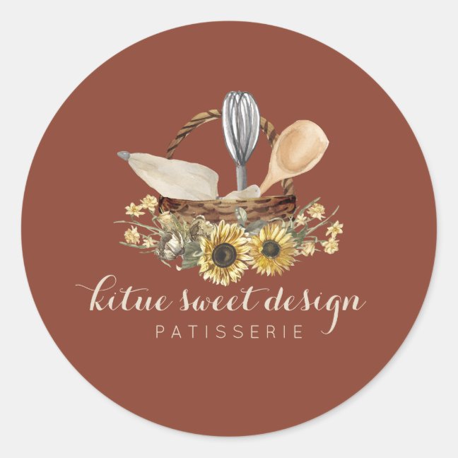 Terracotta Cook Bakery Chef Spoon Whisk Bake Classic Round Sticker