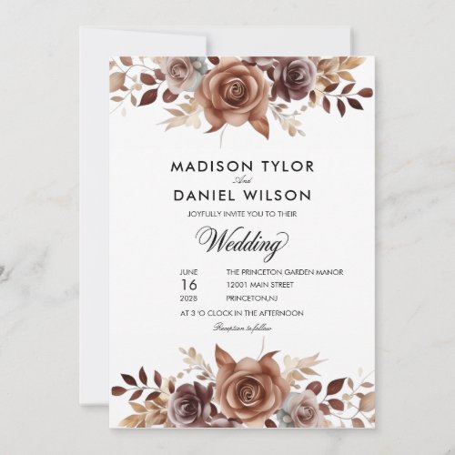 Terracotta Copper Brown Rustic Floral Invitation