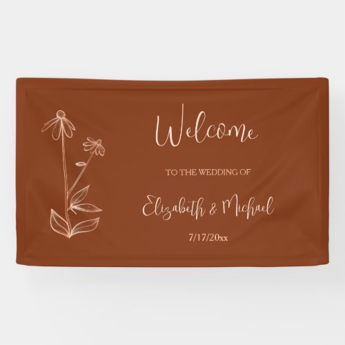 Terracotta  Copper Floral Line Art  Wedding  Banner