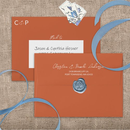 Terracotta Copper Rust Pre_Addressed Wedding Envelope