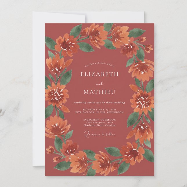 Terracotta Copper Wreath Wedding Invitation (Front)