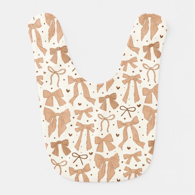 Terracotta Coquette Bow Pattern Baby Bib (Front)