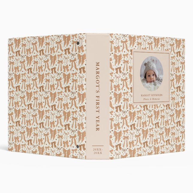 Terracotta Coquette Bows Baby Photo Album 3 Ring Binder (Background)