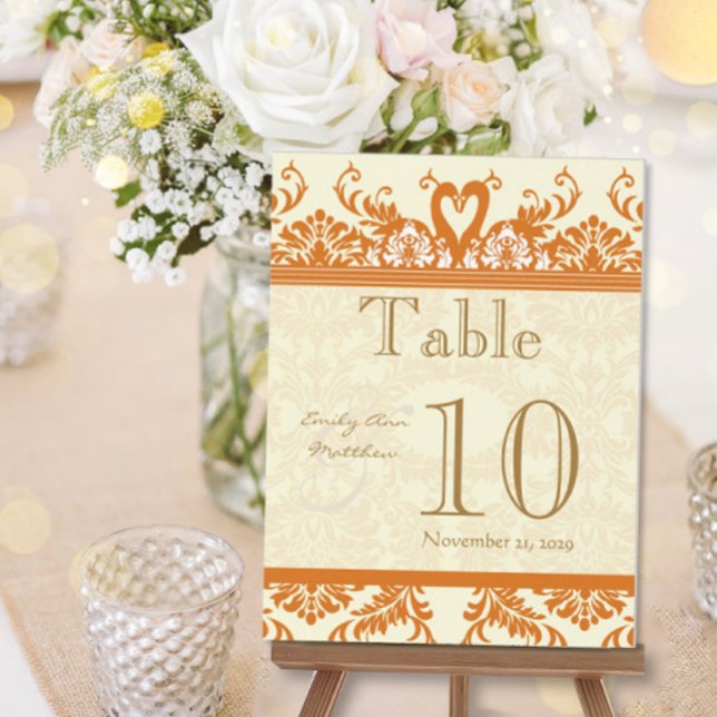 Terracotta Coral Ivory Swan Damask Table Number (Creator Uploaded)