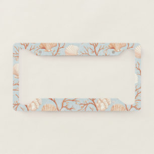 Terracotta Coral Seashell Powder Blue Ocean License Plate Frame