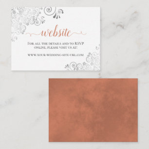 Terracotta Coral Silver Lace White Wedding Website Enclosure Card
