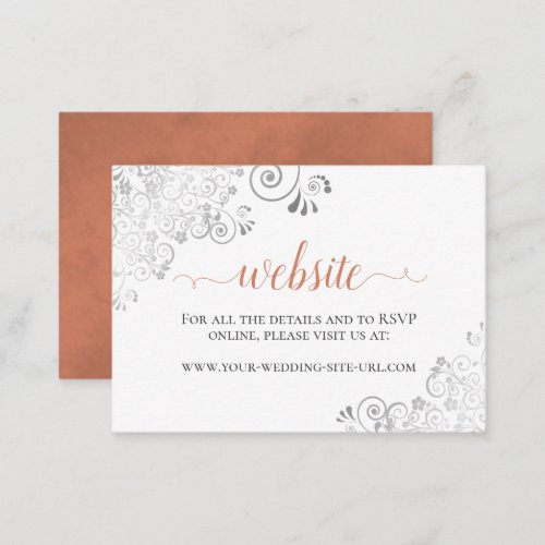 Terracotta Coral Silver Lace White Wedding Website Enclosure Card