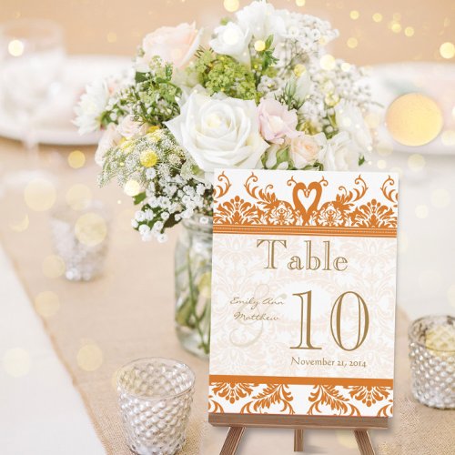 Terracotta Coral Swan Damask Table Number