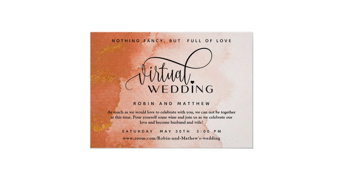 Terracotta Coral Watercolor Online Virtual Wedding Invitation Zazzle Com