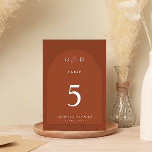 Terracotta Coriander Boho Arch Monogram Wedding  Table Number