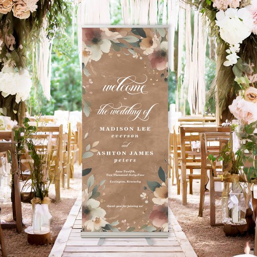 Terracotta Cottagecore Watercolor Wedding Welcome Retractable Banner