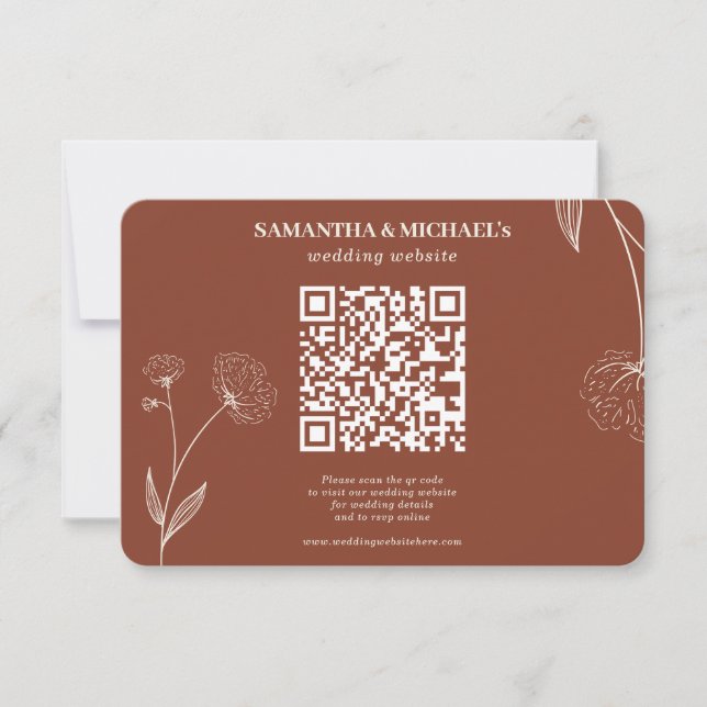 Terracotta Cotton Floral Qr Wedding Website Detail RSVP Card (Front)