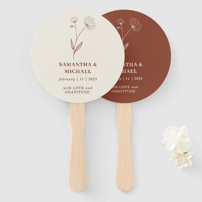 Terracotta Cotton Flower Favorite Wedding Party Hand Fan (Front and Back)