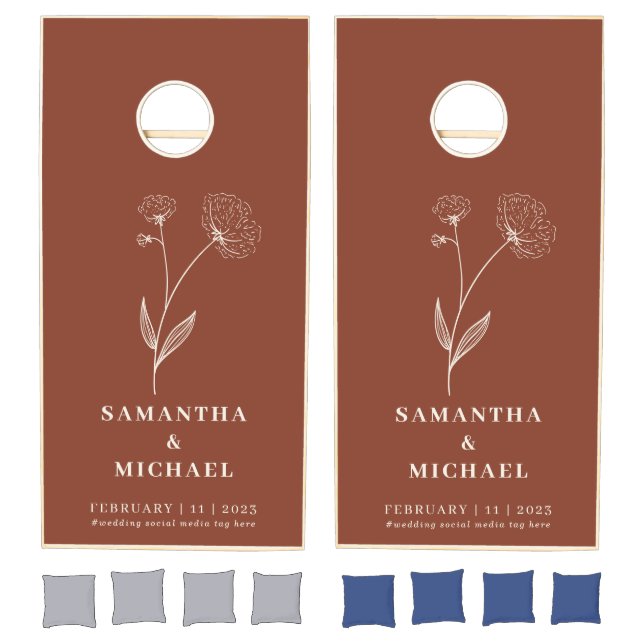 Terracotta Cotton Flower Floral Wedding Couple Cornhole Set (Set)