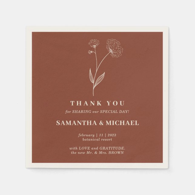 Terracotta Cotton Flower Modern Wedding Napkins (Front)