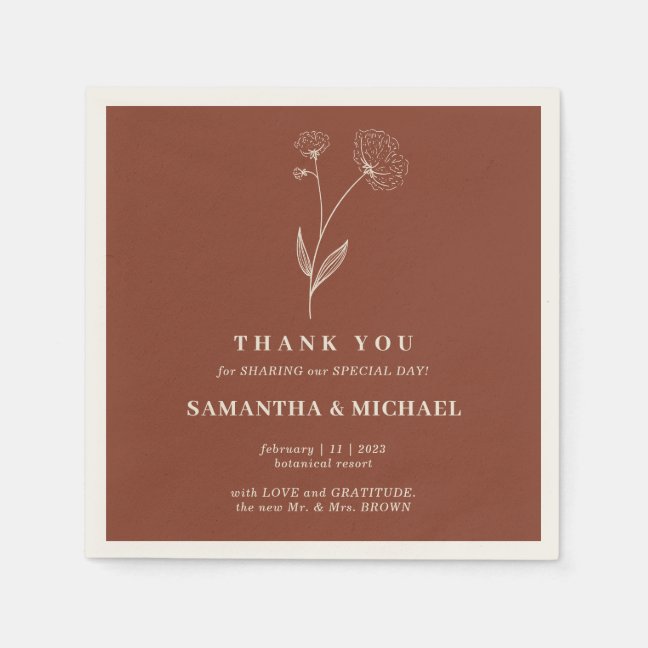 Terracotta Cotton Flower Modern Wedding Napkins
