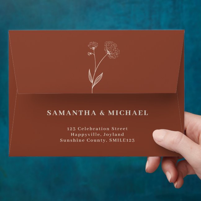 Terracotta Cotton Flower Monogram Simple Envelope