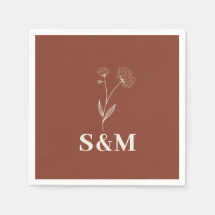 Terracotta Cotton Flower Monogram Wedding Napkins