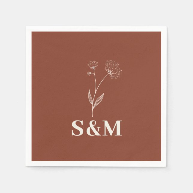 Terracotta Cotton Flower Monogram Wedding Napkins (Front)