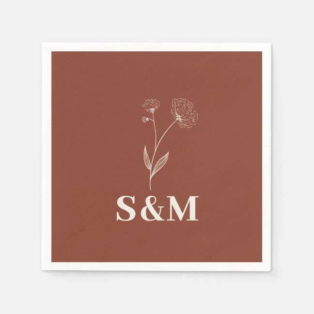 Terracotta Cotton Flower Monogram Wedding Napkins