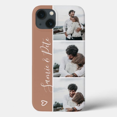Terracotta couple names 3 photos collage grid iPhone 13 case