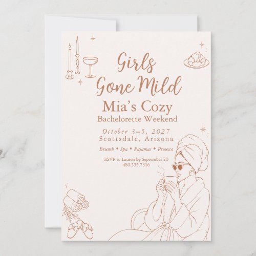 Terracotta Cozy Spa Girls Gone Mild Bachelorette Invitation