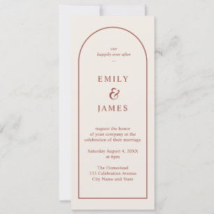 Terracotta & Cream Arch Minimalist Long Wedding Invitation