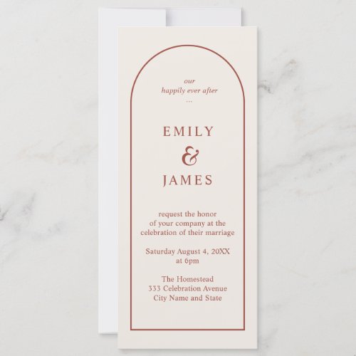 Terracotta  Cream Arch Minimalist Long Wedding Invitation