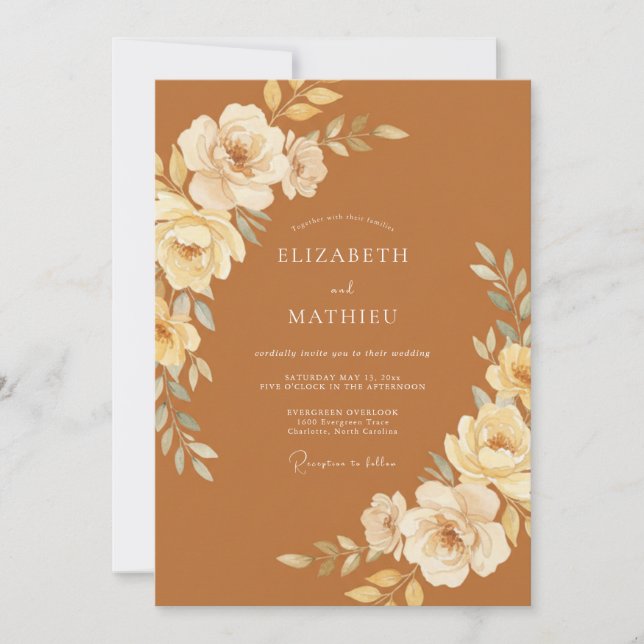 Terracotta Cream Blossom Wedding Invitation (Front)