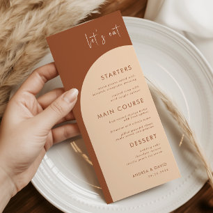 Terracotta & Cream Boho Arch Let's Eat Wedding Menu