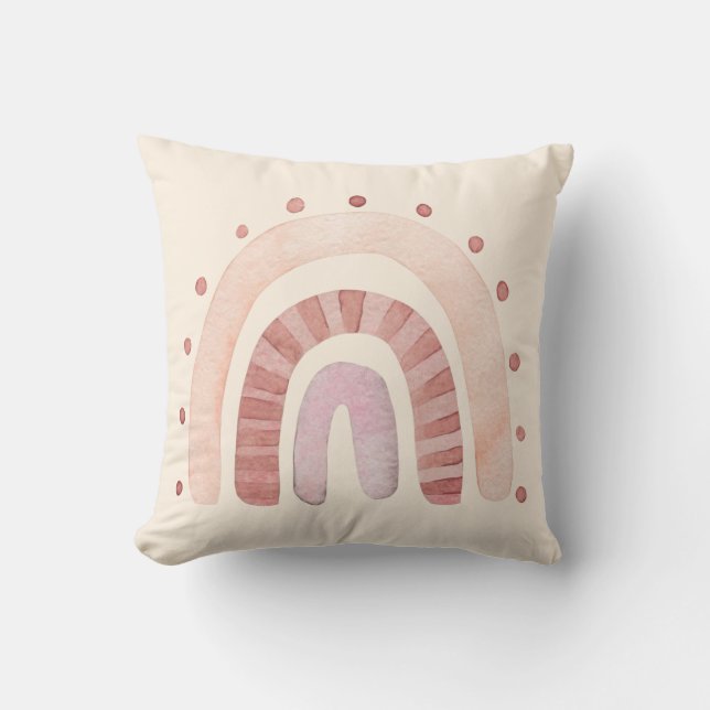 Terracotta Cream Boho Rainbow Nursery Throw Pillow (Front)