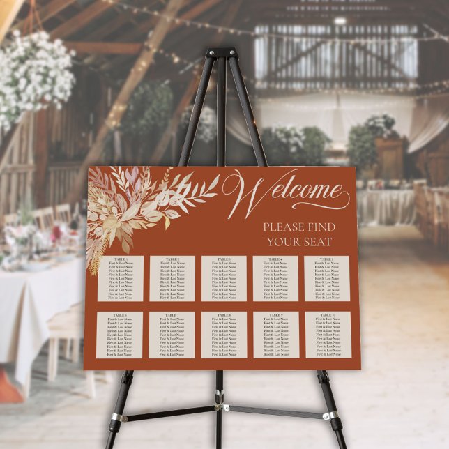 Terracotta Cream Botanical Wedding Seating Chart Foam Board (Creator Uploaded)