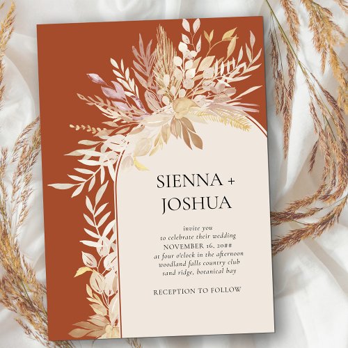 Terracotta Cream Elegant Botanical Arch Wedding Invitation