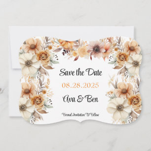 Terracotta Cream Floral Wedding Save The Date Card
