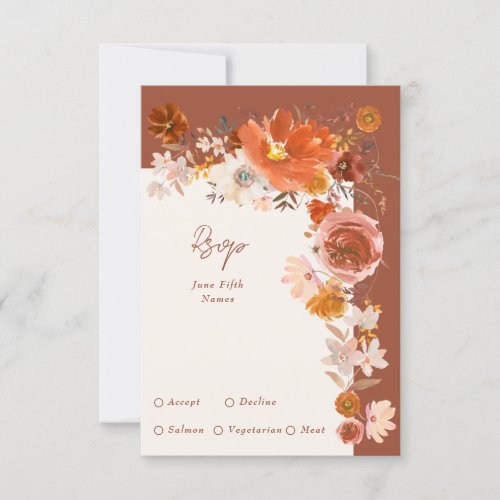 Terracotta Cream Floral Wreath Wedding RSVP Card