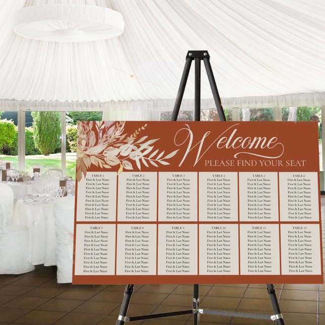 Terracotta Cream Foliage Wedding Seating Chart Foam Board (Creator Uploaded)