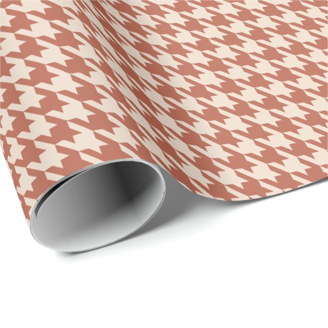 Terracotta & Cream Houndstooth Pattern | Warm  Wrapping Paper (Roll Corner)