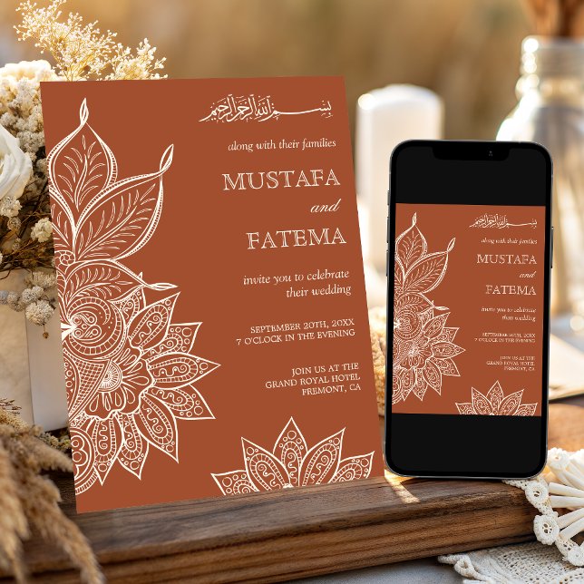 Terracotta Cream Mehndi Henna Muslim Wedding Invitation (Creator Uploaded)