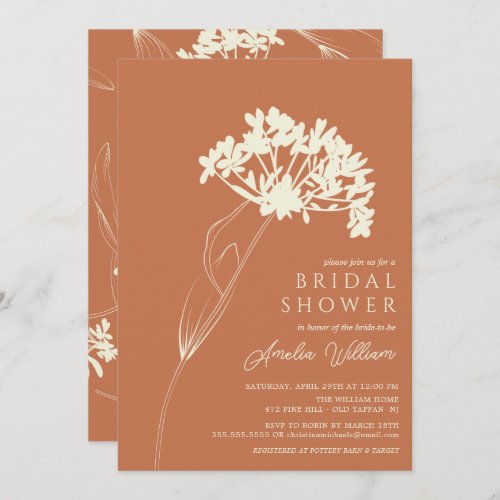 Terracotta  Cream Modern Floral Bridal Shower Invitation