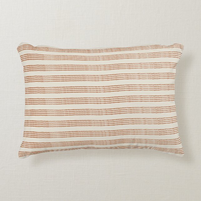 Terracotta Cream Modern Minimalist Stripe Boho  Accent Pillow (Front)