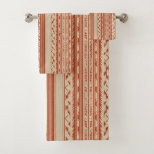 Terracotta Cream Modern Minimalist Stripe Boho Bath Towel Set
