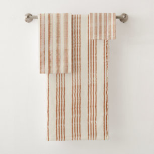 Terracotta Cream Modern Minimalist Stripe Boho  Bath Towel Set