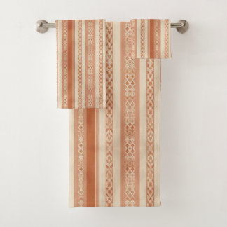 Terracotta Cream Modern Minimalist Stripe Boho Bath Towel Set