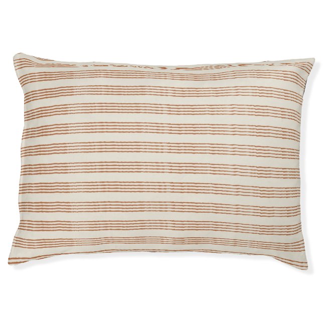 Terracotta Cream Modern Minimalist Stripe Boho  Pet Bed (Front)