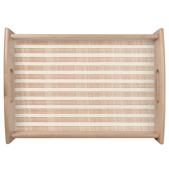 Terracotta Cream Modern Minimalist Stripe Boho  Serving Tray (Front)